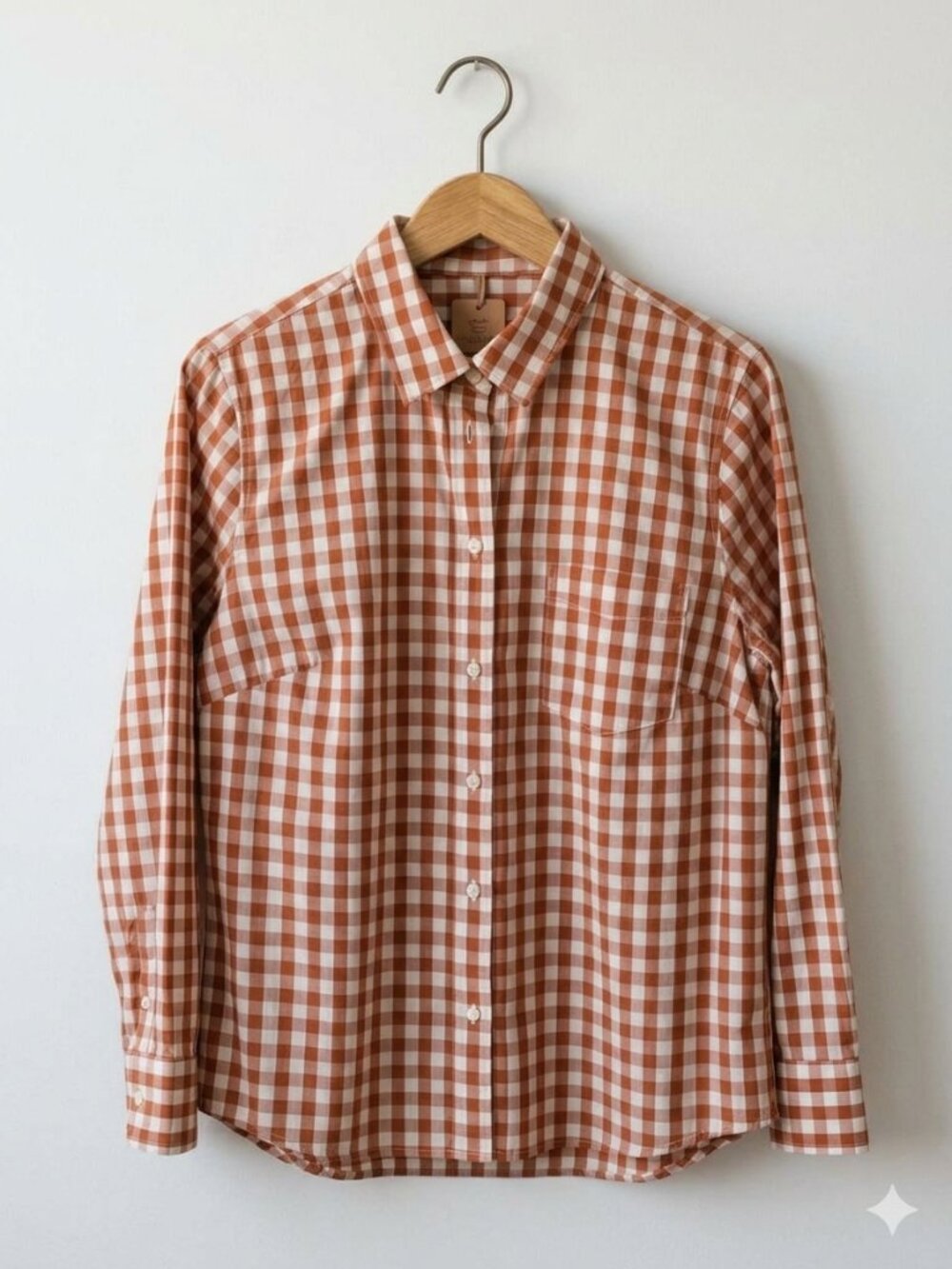 J. Crew Orange/Rust White Gingham Button Down Shirt, S